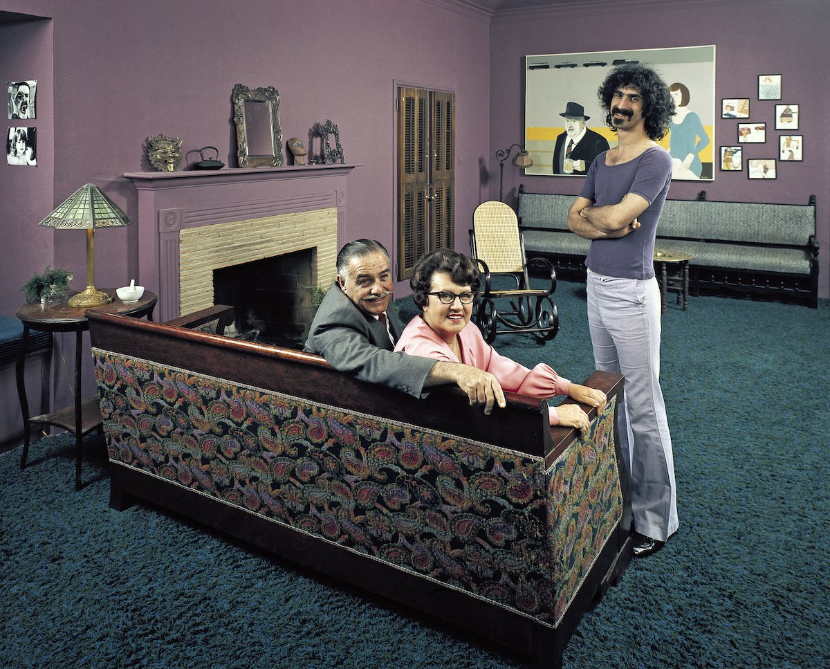 Musician Frank Zappa (R) w. parents (L-R): Francis and Rosemary in Frank's home.