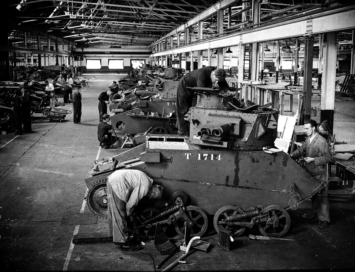 August 18th 1940, British tanks on an assembly line some having brought back from Dunkirk for repair